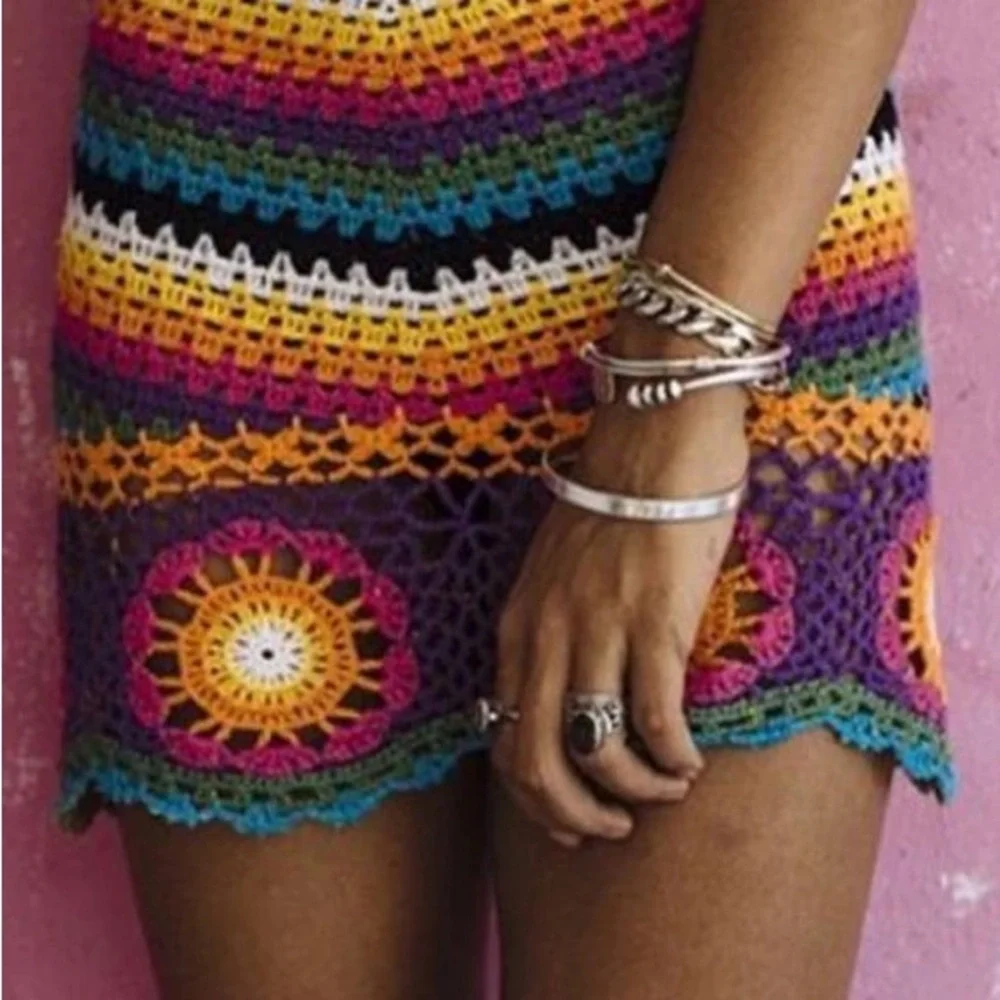 Colorful Crochet Inferno Mini Dress Rat and Boa - Picture 2 of 7